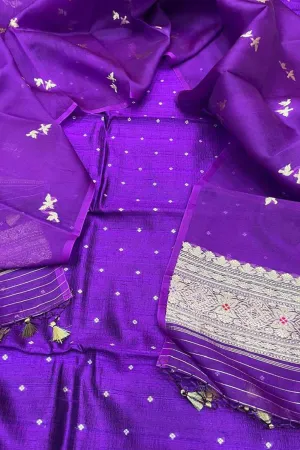 Elegant Purple Banarasi Silk Suit Set with Organza Dupatta