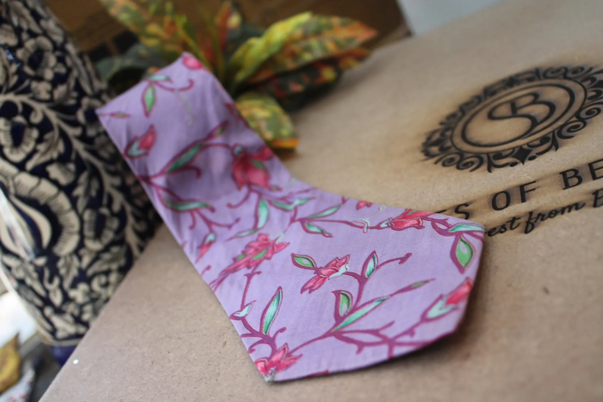 Elegant Purple Floral Banarasi Pure Raw Silk Neck Tie - Limited Edition