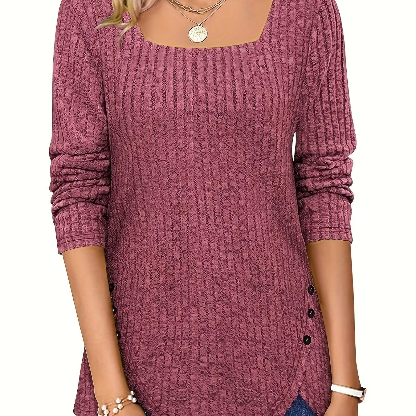 Elegant Square-Neck Striped Sweater - Comfortable, Durable & Easy-Care, Perfect for Spring to Fall