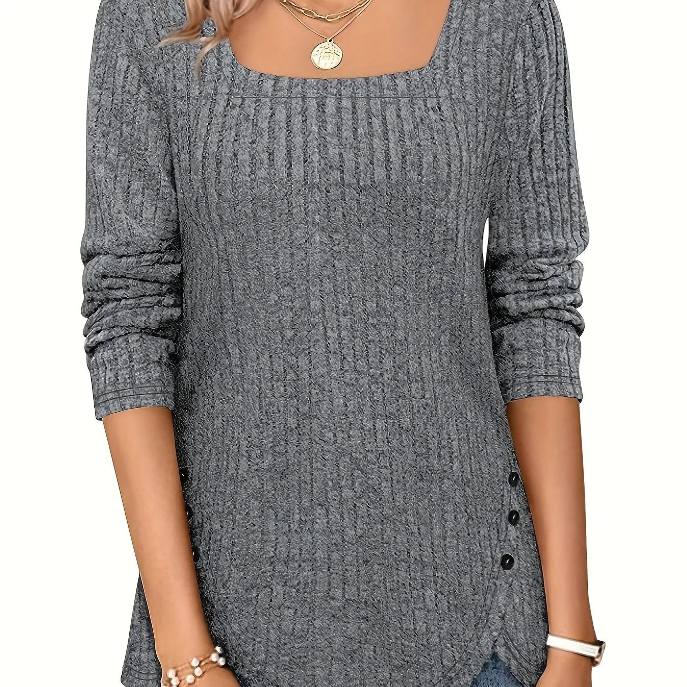 Elegant Square-Neck Striped Sweater - Comfortable, Durable & Easy-Care, Perfect for Spring to Fall