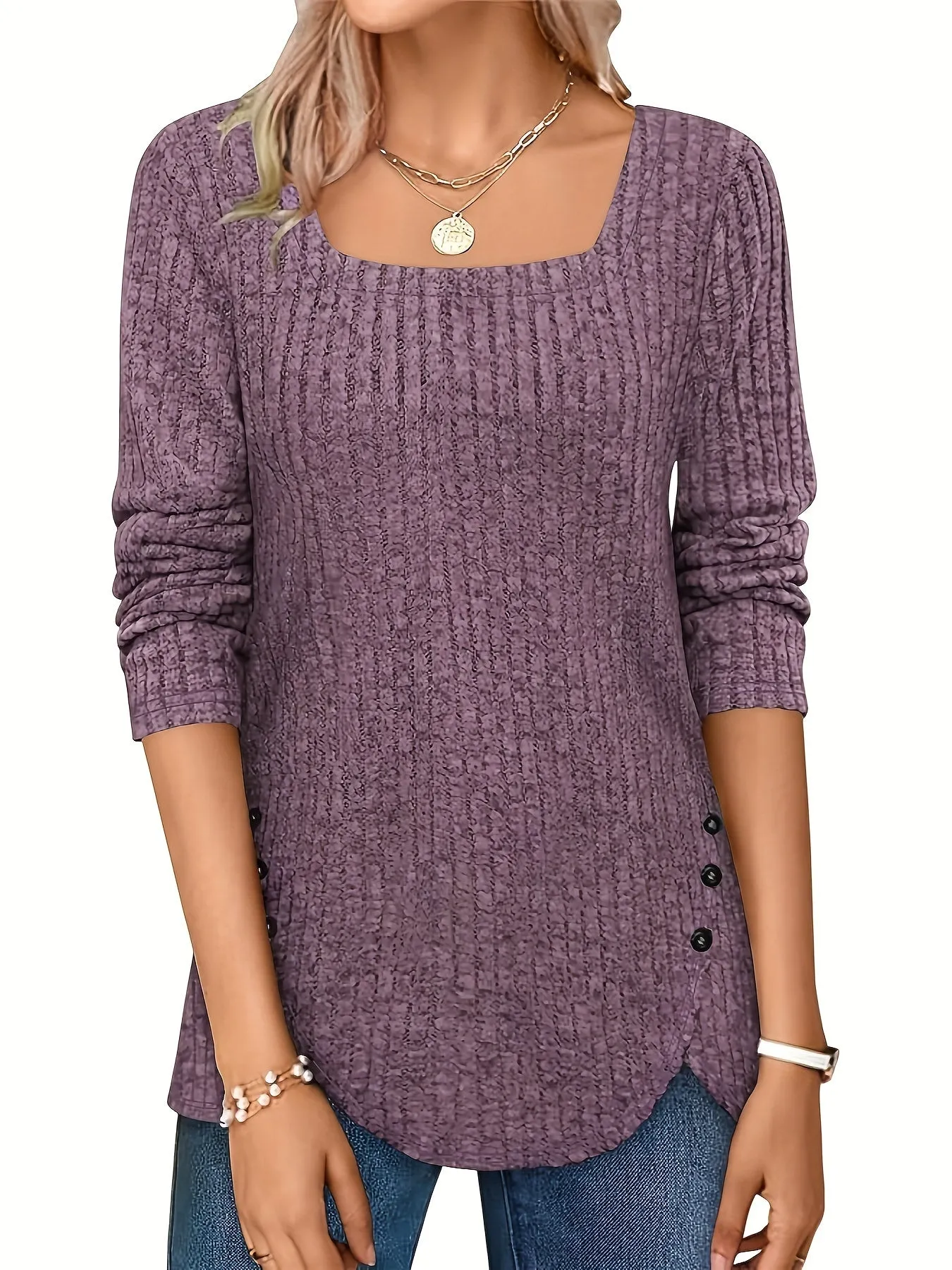 Elegant Square-Neck Striped Sweater - Comfortable, Durable & Easy-Care, Perfect for Spring to Fall