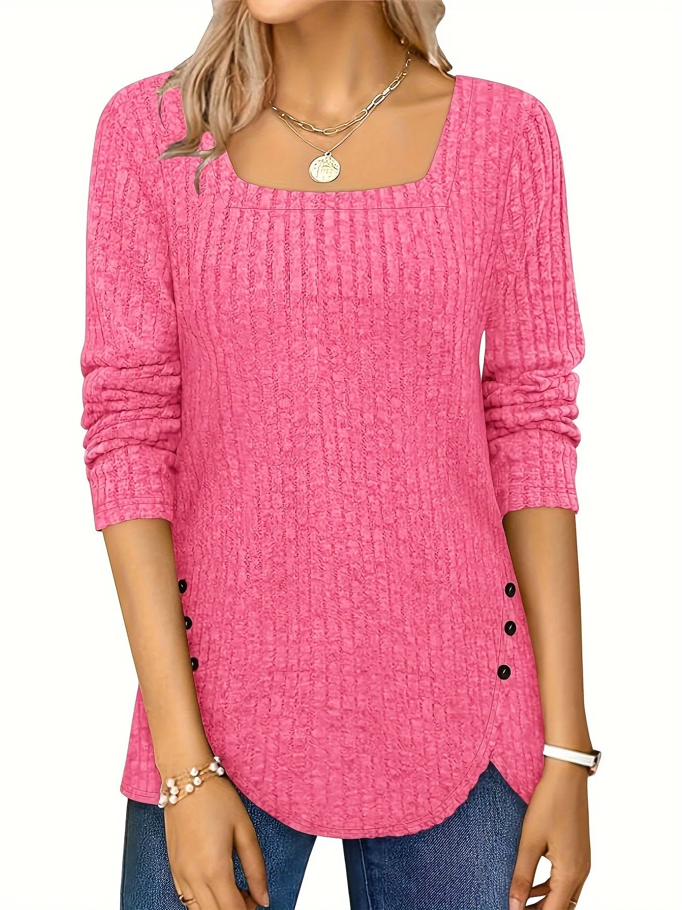 Elegant Square-Neck Striped Sweater - Comfortable, Durable & Easy-Care, Perfect for Spring to Fall