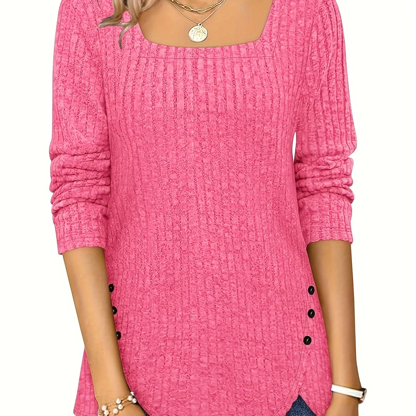 Elegant Square-Neck Striped Sweater - Comfortable, Durable & Easy-Care, Perfect for Spring to Fall