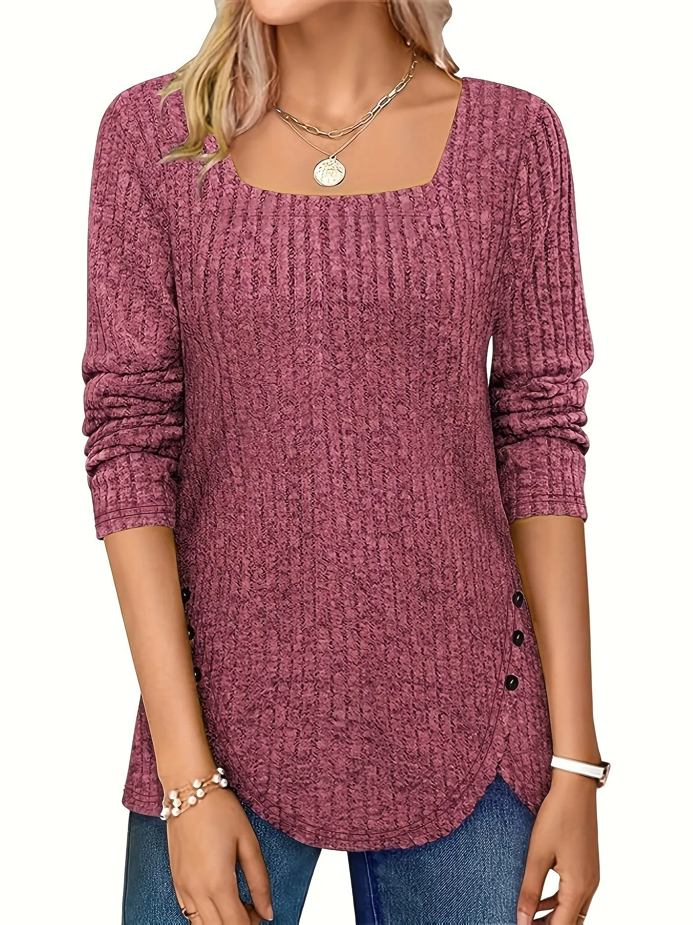 Elegant Square-Neck Striped Sweater - Comfortable, Durable & Easy-Care, Perfect for Spring to Fall