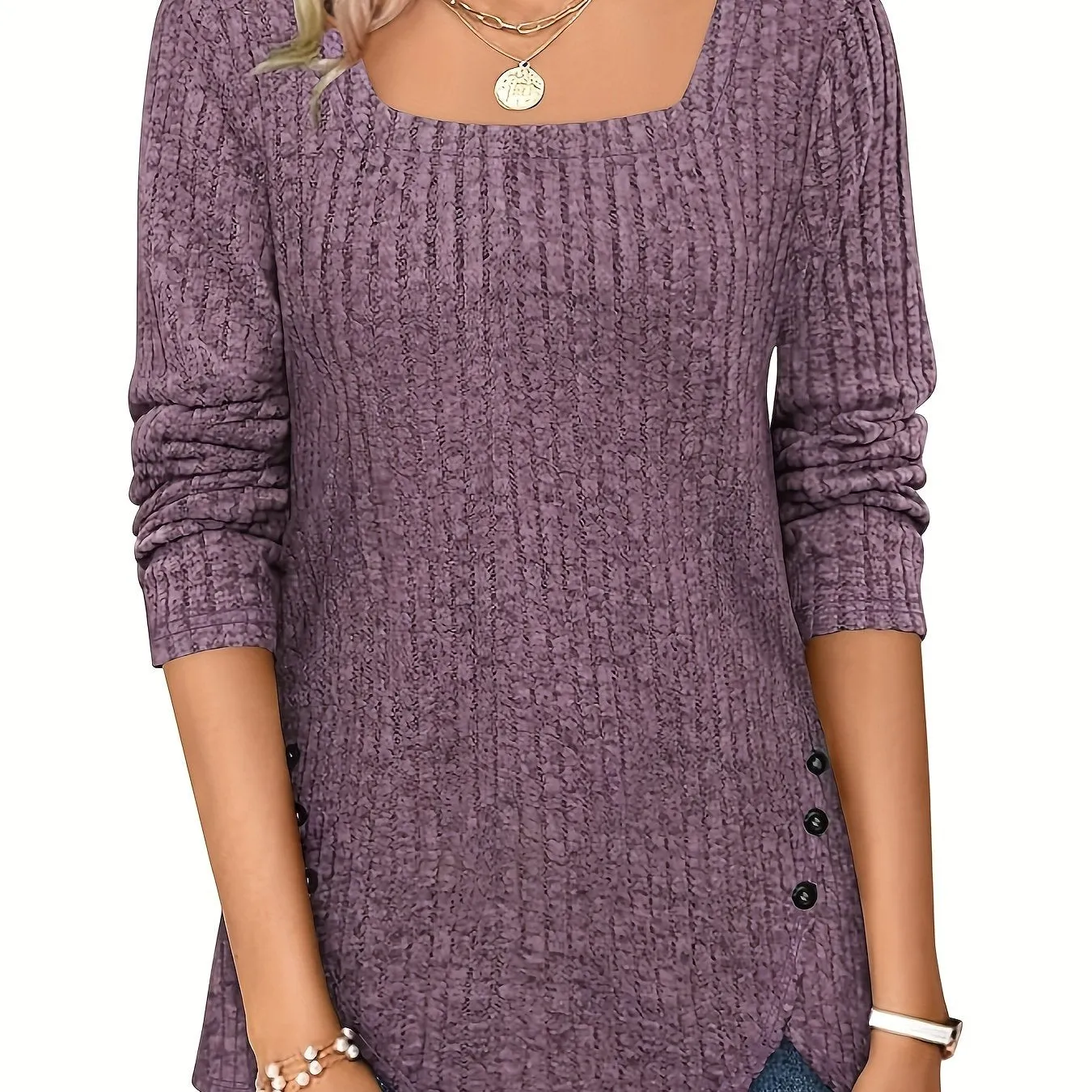 Elegant Square-Neck Striped Sweater - Comfortable, Durable & Easy-Care, Perfect for Spring to Fall