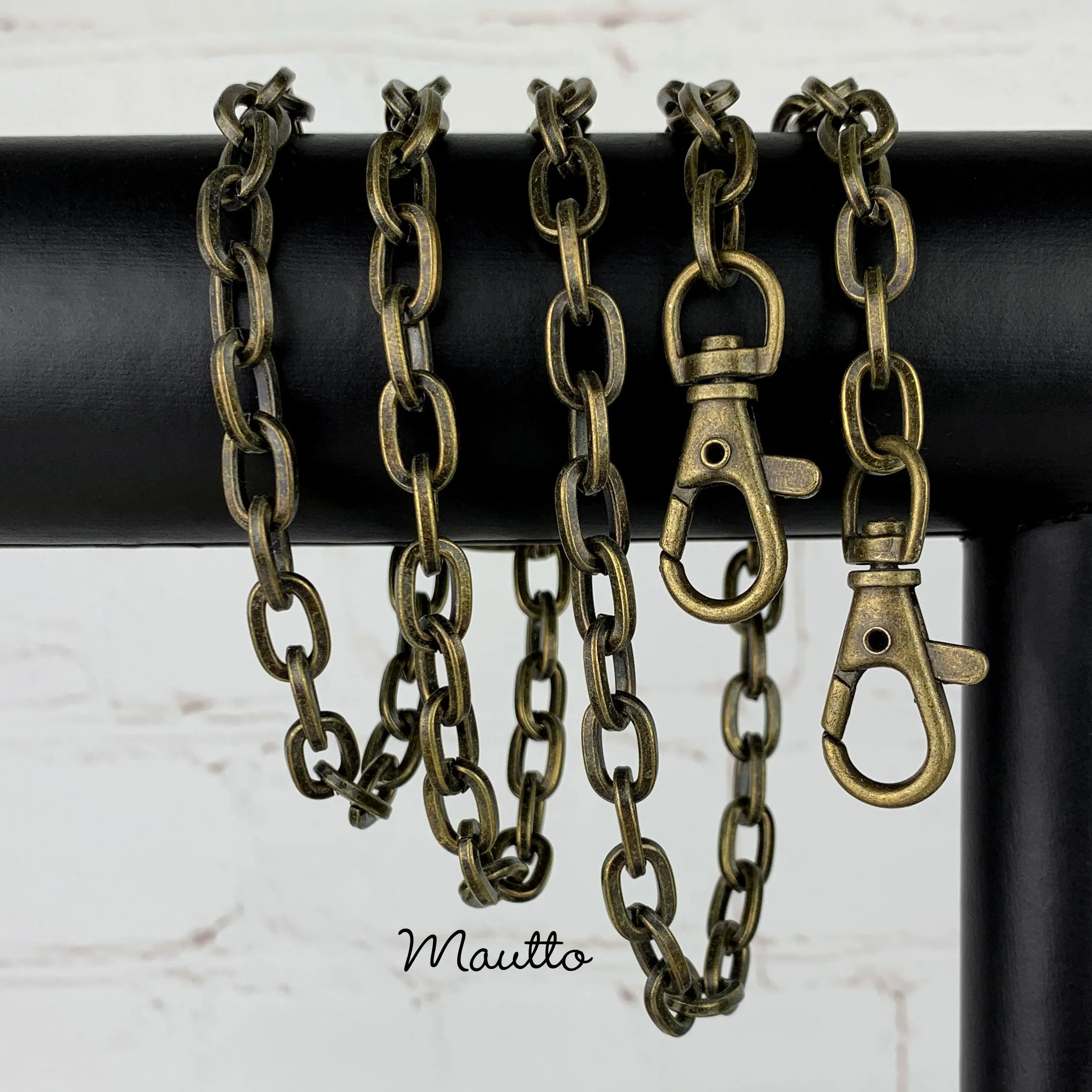 Elongated Box Chain, Antique Brass Finish - 3/8 inch (9mm) Wide Luxury Chain Strap - Handle to Crossbody Lengths