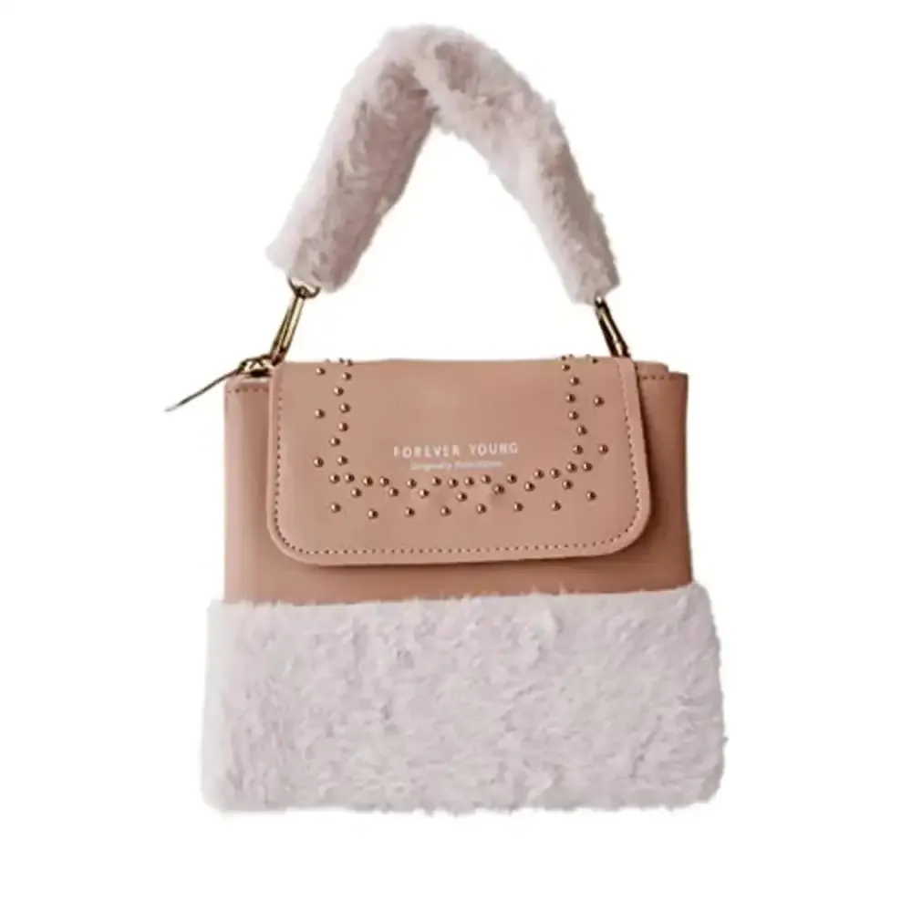 Faux Fur Purse and sling bag Leisure Party Perfect Gift (pink)