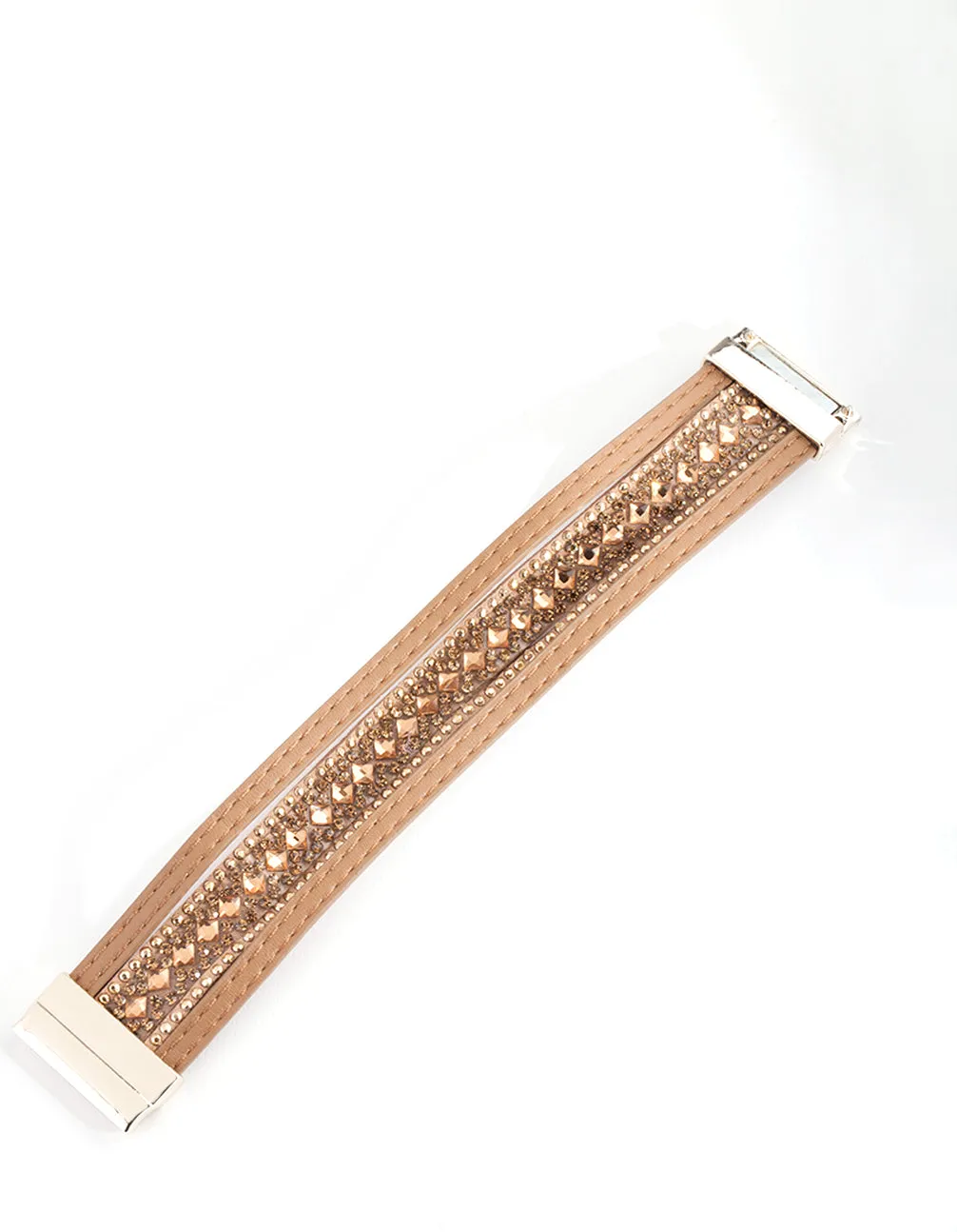 Gold Brown Leatherette Bracelet