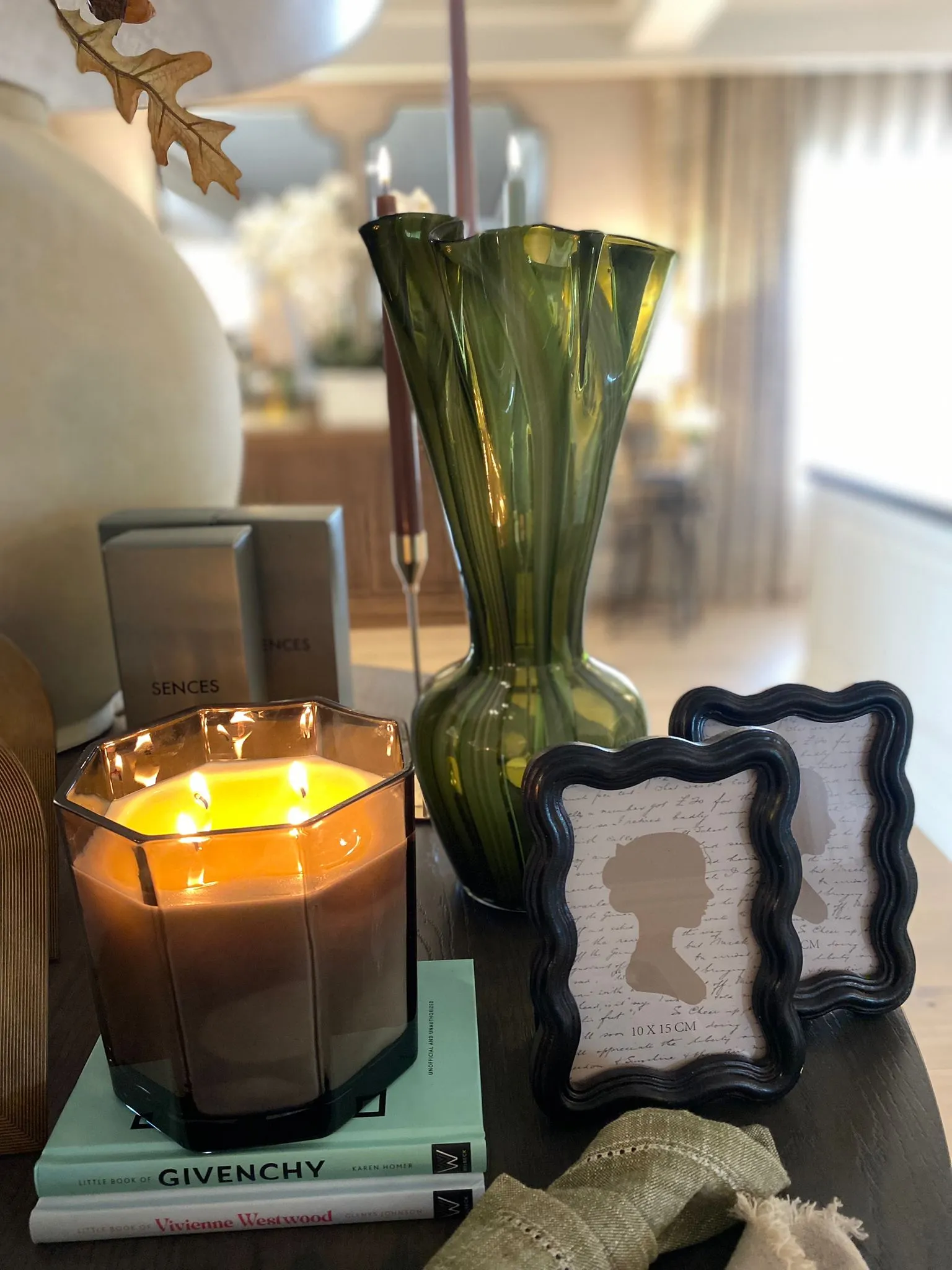 Green Striped Wave Glass Vase