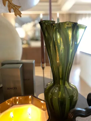 Green Striped Wave Glass Vase