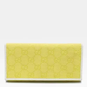 Gucci Yellow/white Gg Canvas And Leather Continental Wallet
