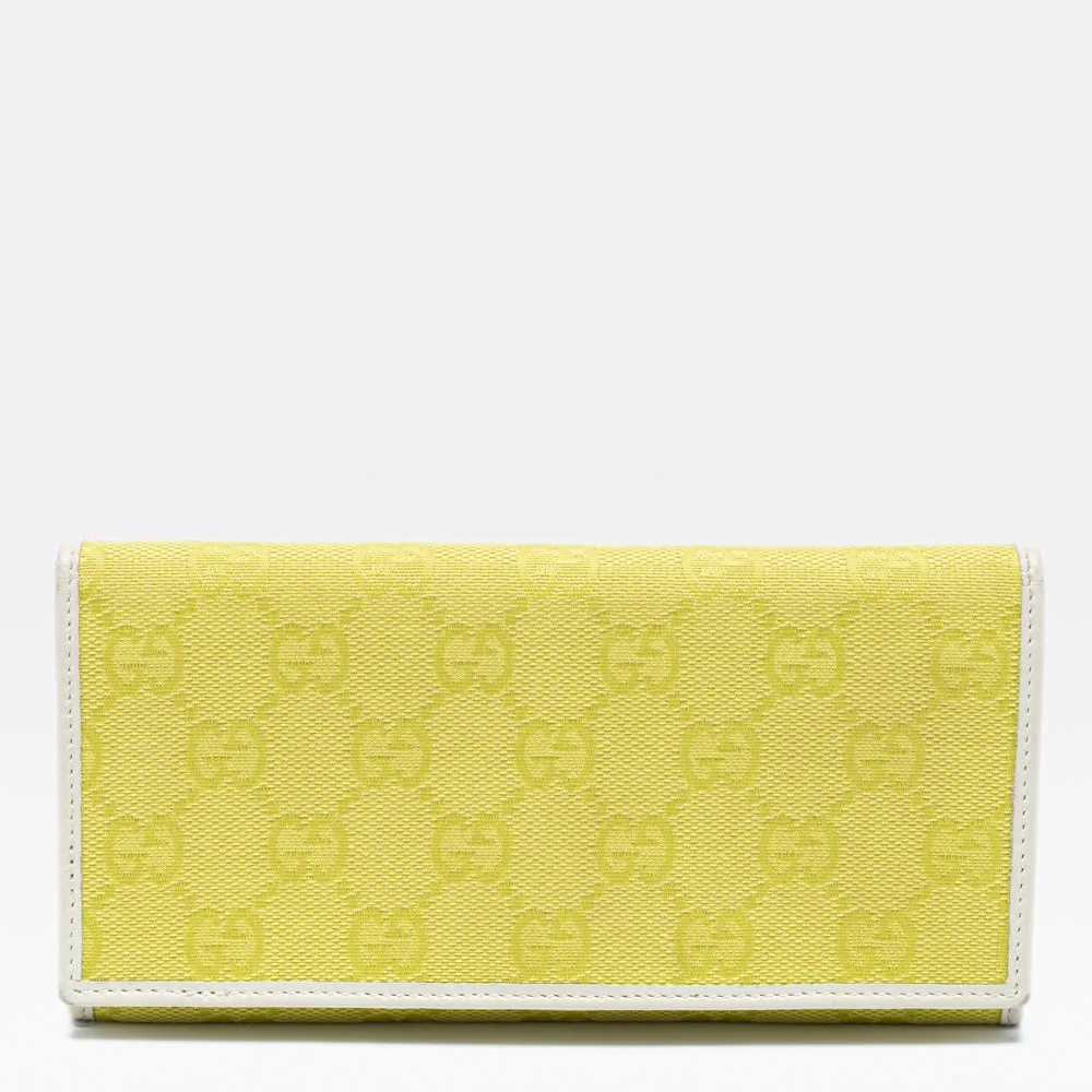 Gucci Yellow/white Gg Canvas And Leather Continental Wallet