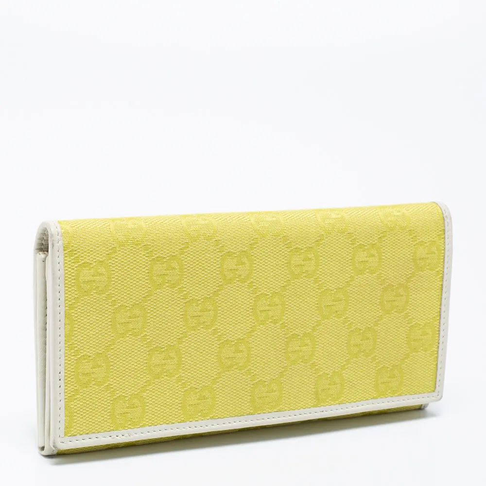 Gucci Yellow/white Gg Canvas And Leather Continental Wallet