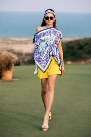 Haven Asymmetric Drop Shoulder Latin Silk Top