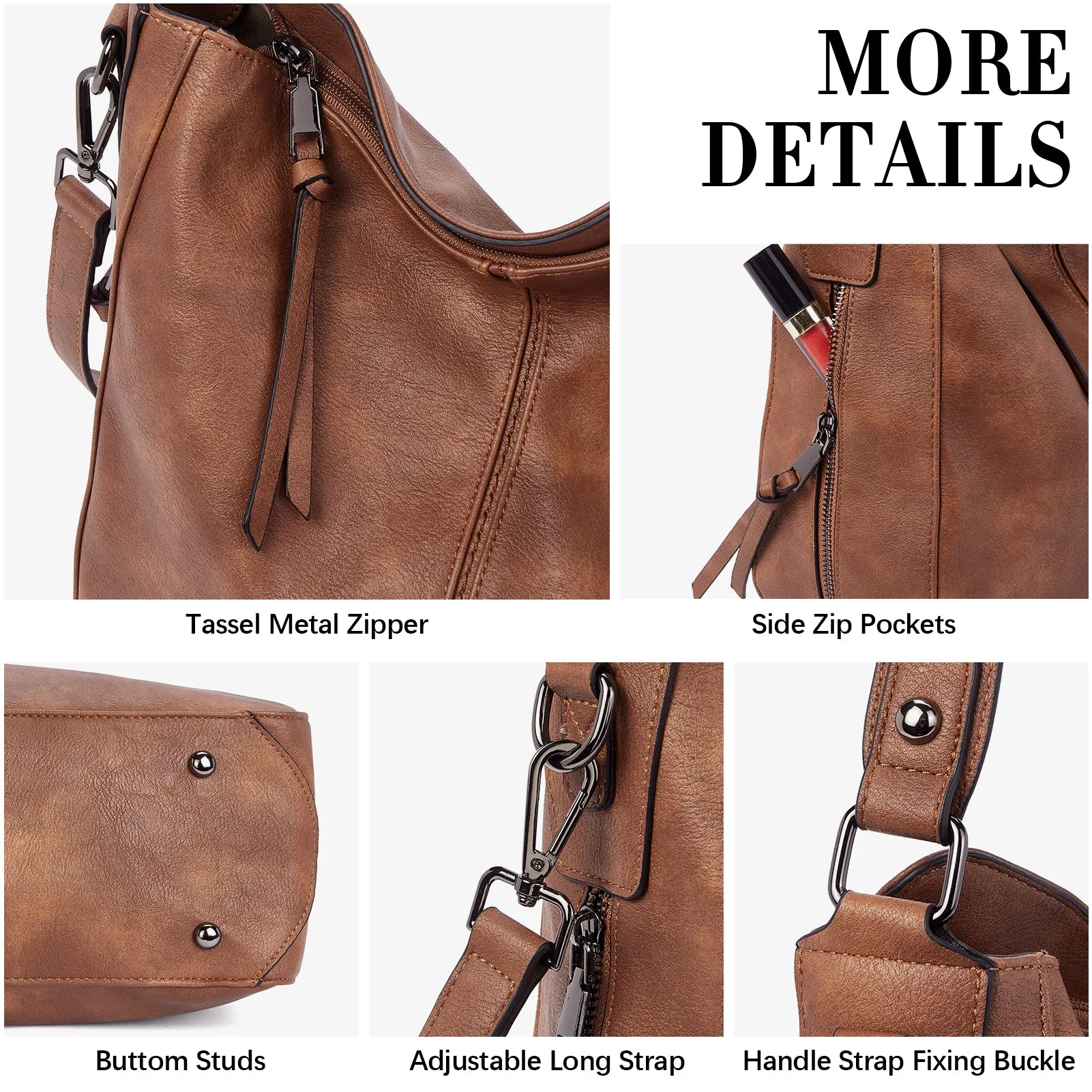 Kweli Large Stitch Detail Vegan Lether Hobo Bag