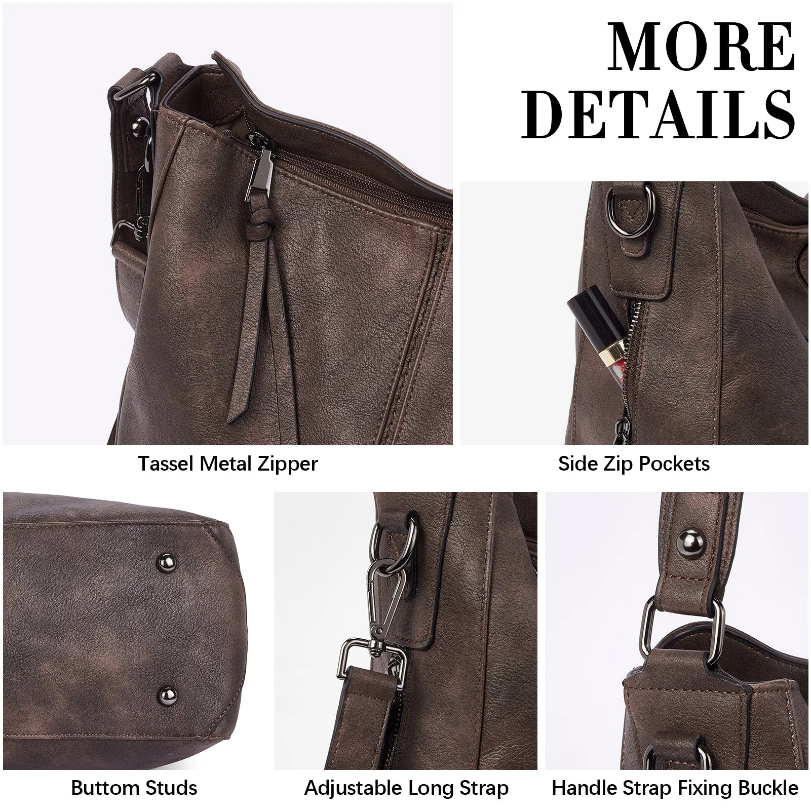 Kweli Large Stitch Detail Vegan Lether Hobo Bag