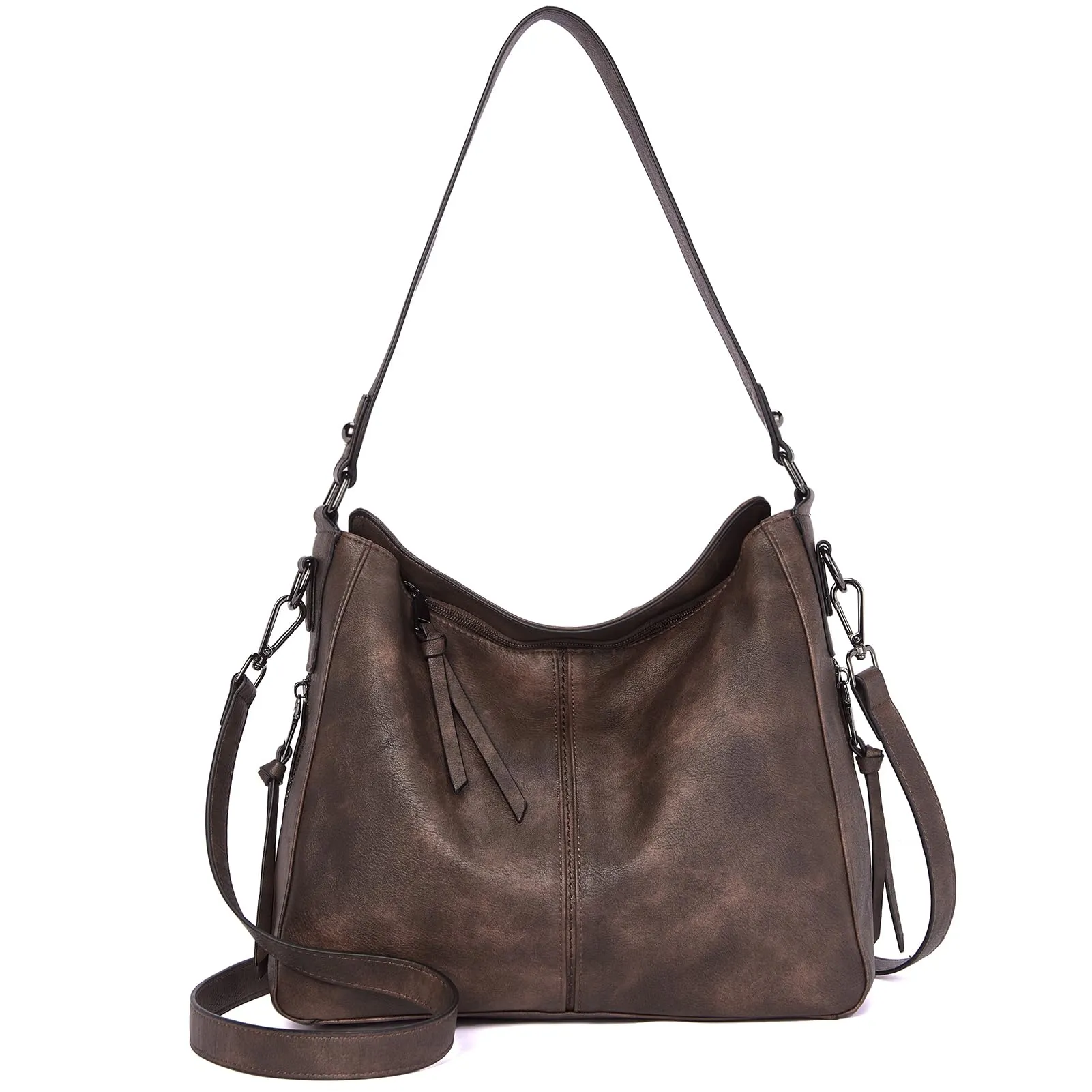 Kweli Large Stitch Detail Vegan Lether Hobo Bag