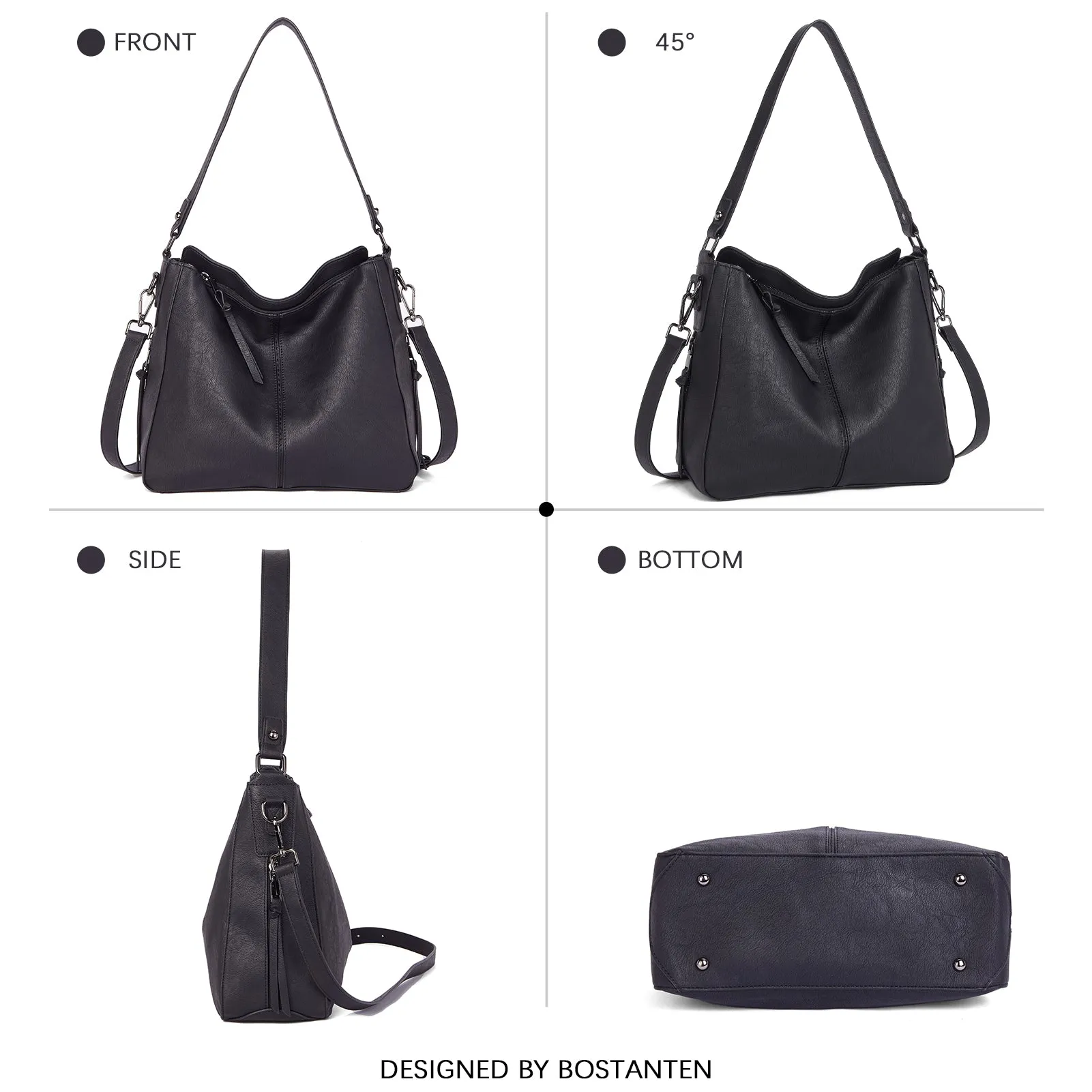 Kweli Large Stitch Detail Vegan Lether Hobo Bag