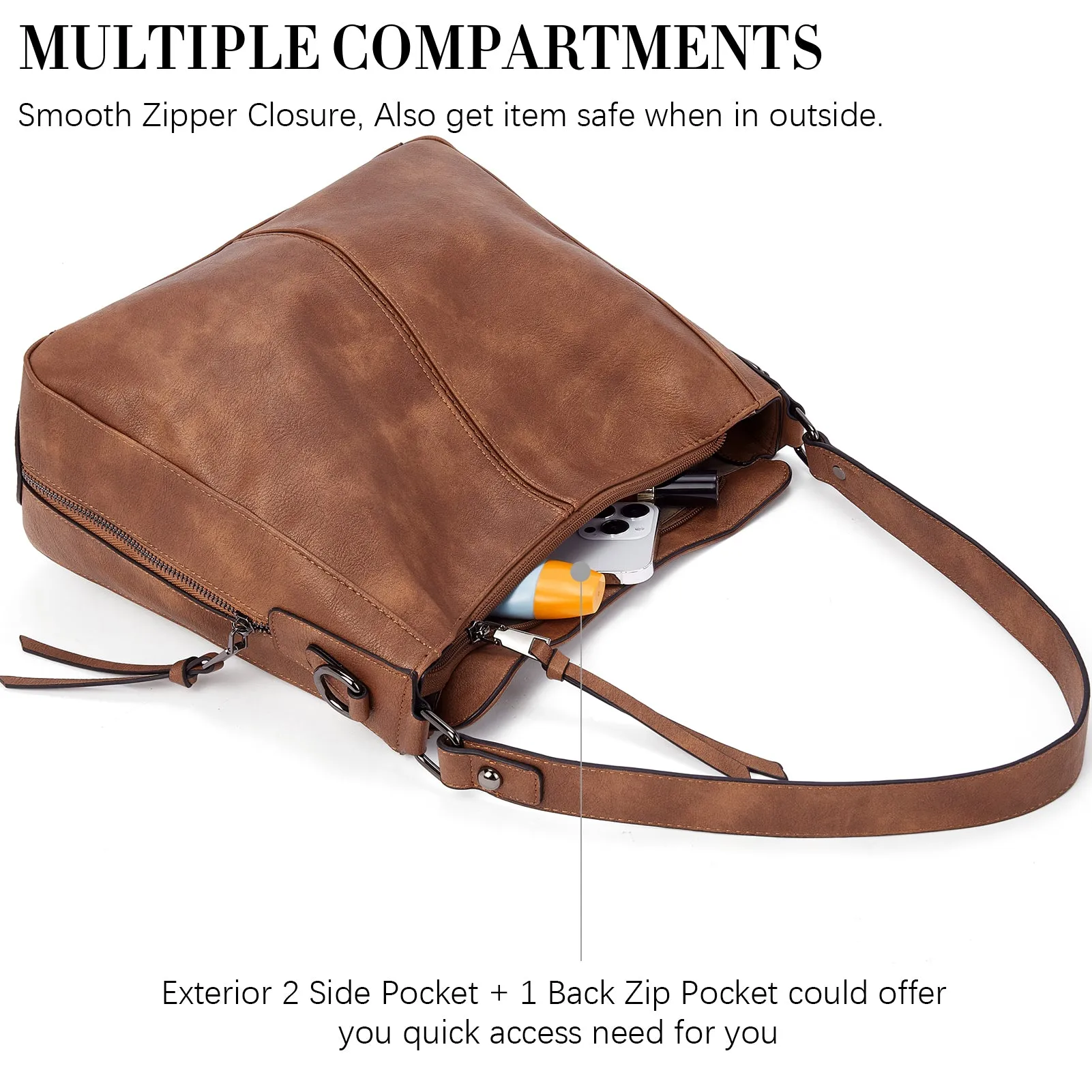Kweli Large Stitch Detail Vegan Lether Hobo Bag