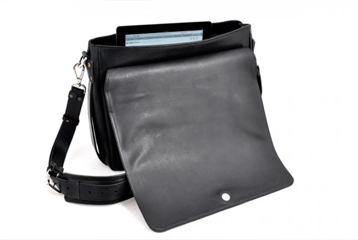 Leather Messenger Bag - Onyx Black