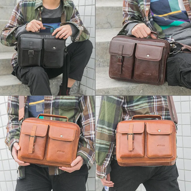 Men Genuine Leather Multi-function Retro Large Capacity Handbag Shoulder Bag Cross Body