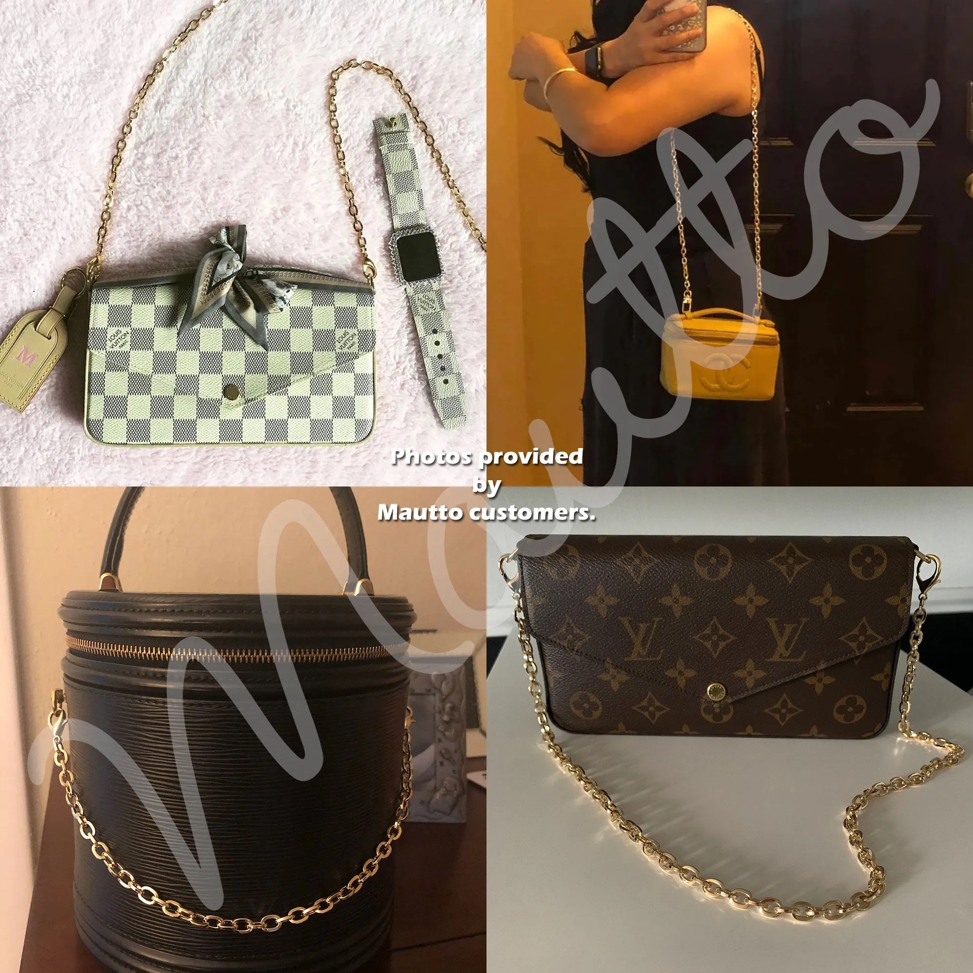 Mini Elongated Box Chain, Gold-tone Finish - 1/4 inch (7mm) Wide Luxury Chain Strap - Handle to Crossbody Lengths