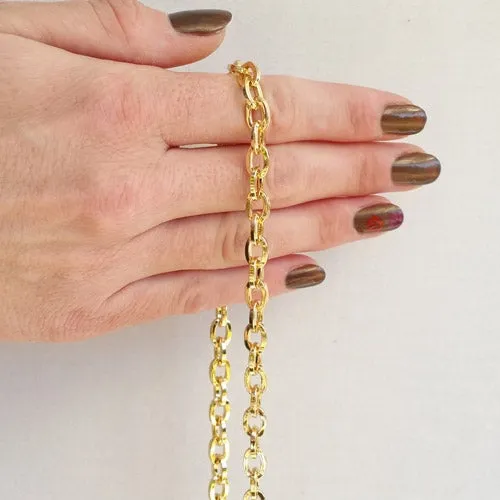 Mini Elongated Box Chain, Gold-tone Finish - 1/4 inch (7mm) Wide Luxury Chain Strap - Handle to Crossbody Lengths