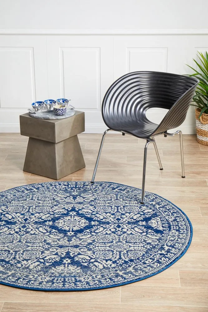 Mirage 358 Round Rug (Navy) by Rug Culture