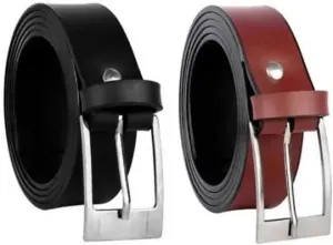 Multi Synthetic Men Casual Leather Black and Brown 2 pcs belts (Combo pack)