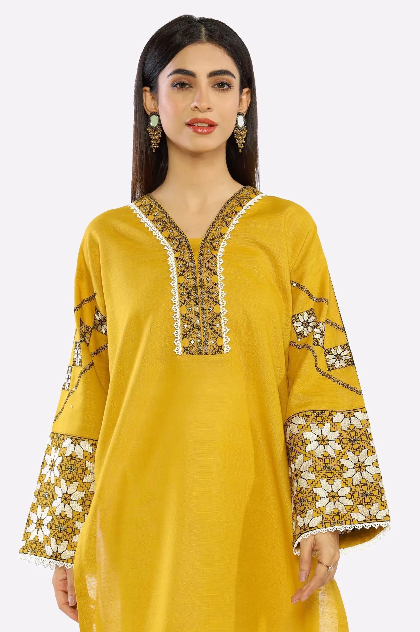 Mustard Embroidered Kurti