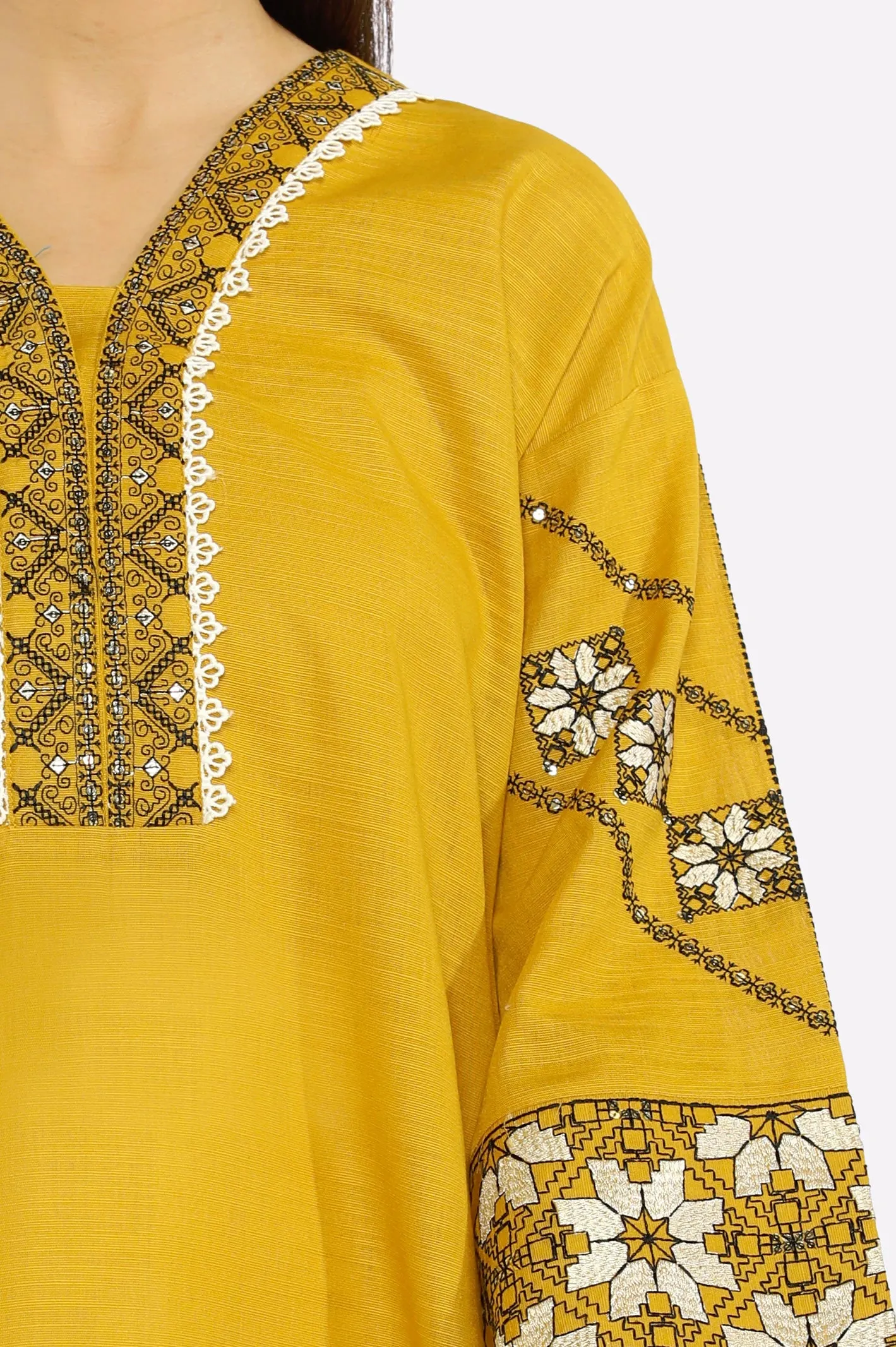 Mustard Embroidered Kurti