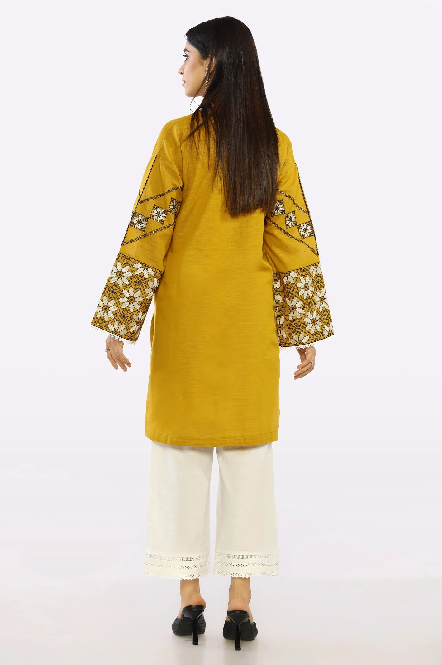 Mustard Embroidered Kurti