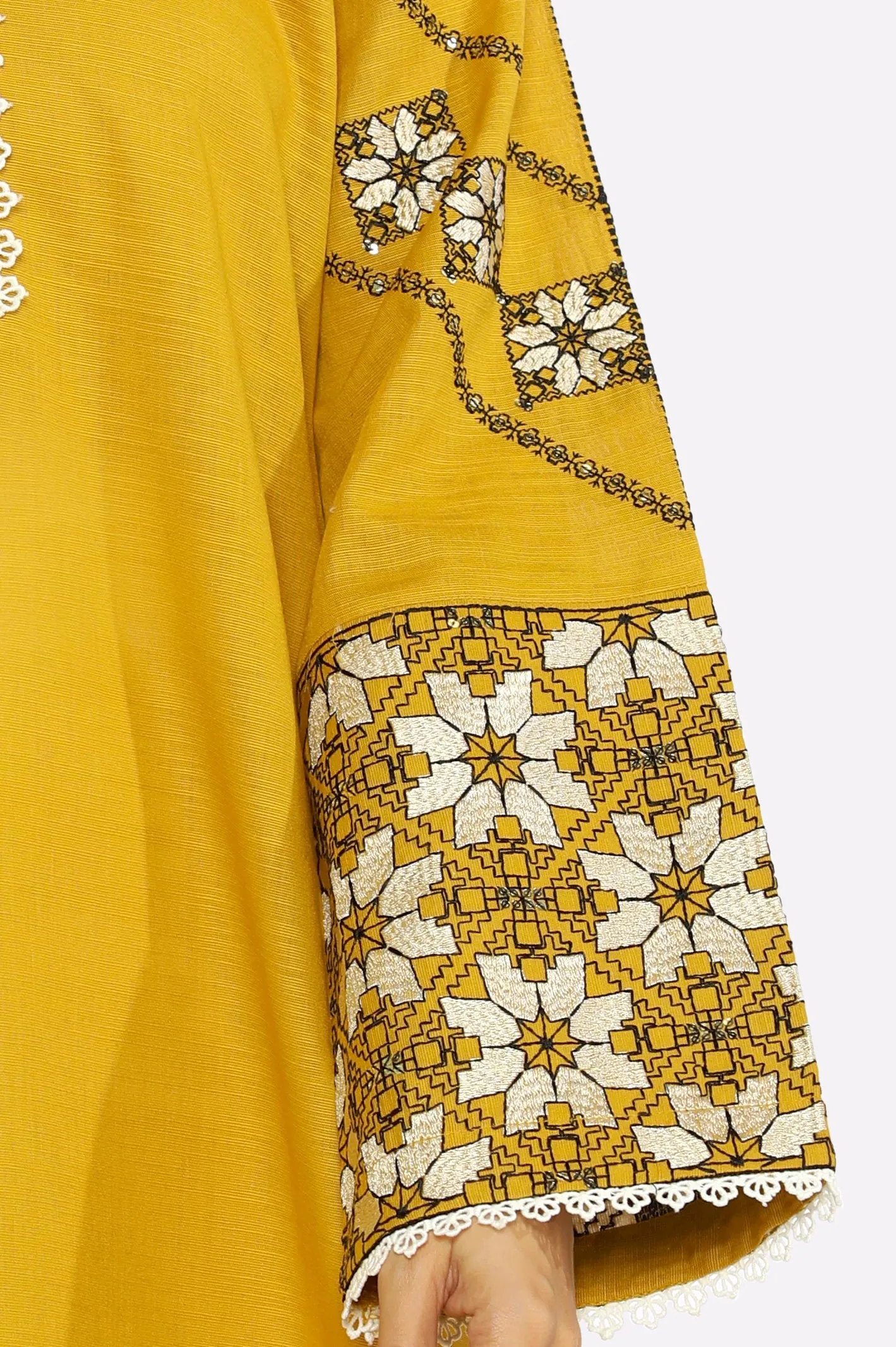 Mustard Embroidered Kurti