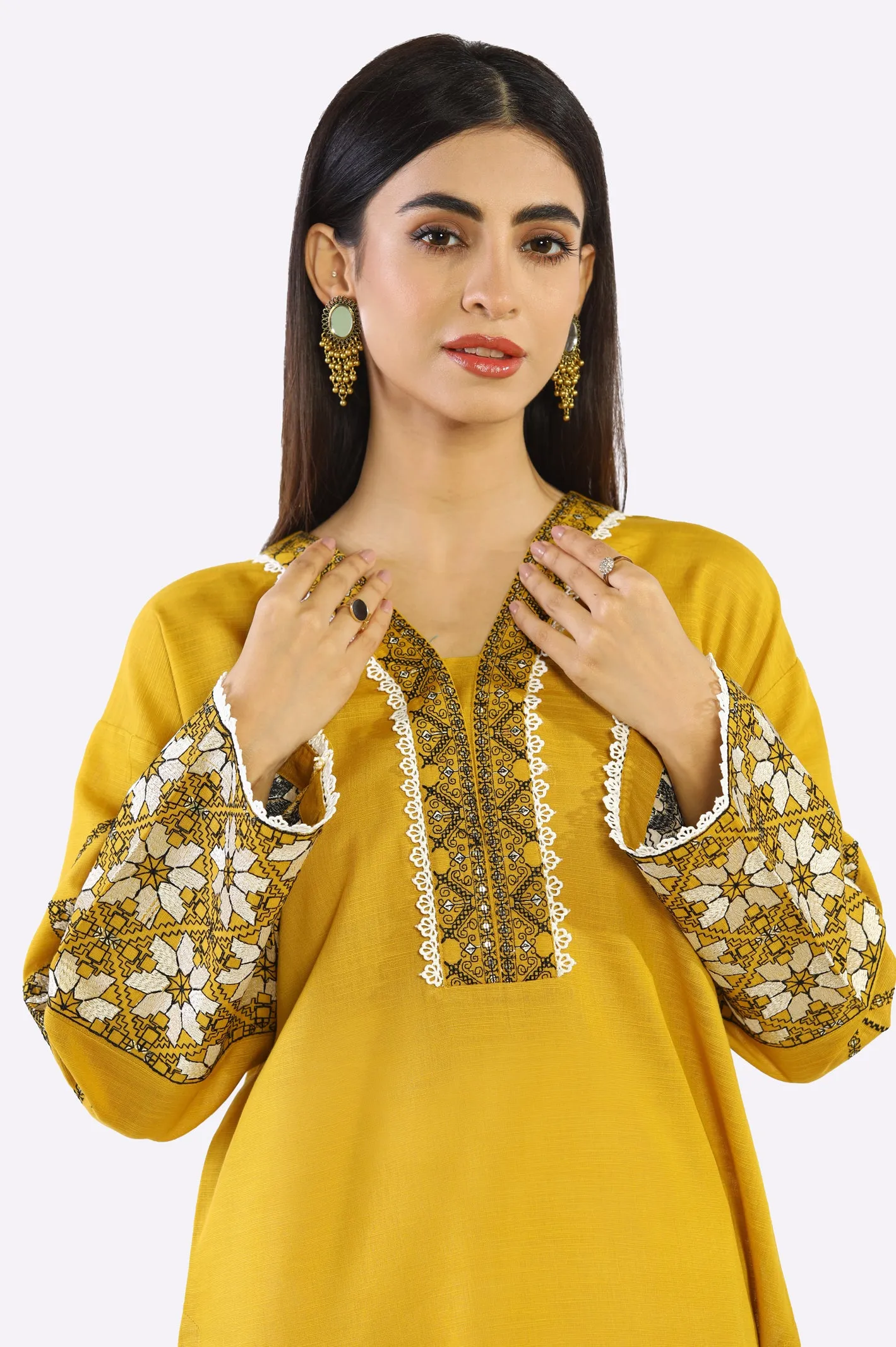 Mustard Embroidered Kurti