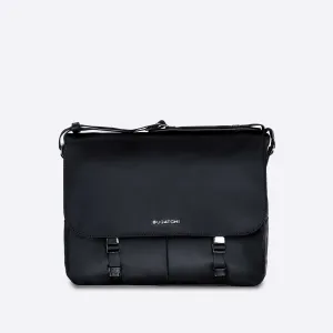 Nylon Messenger Bag with Leather Trim