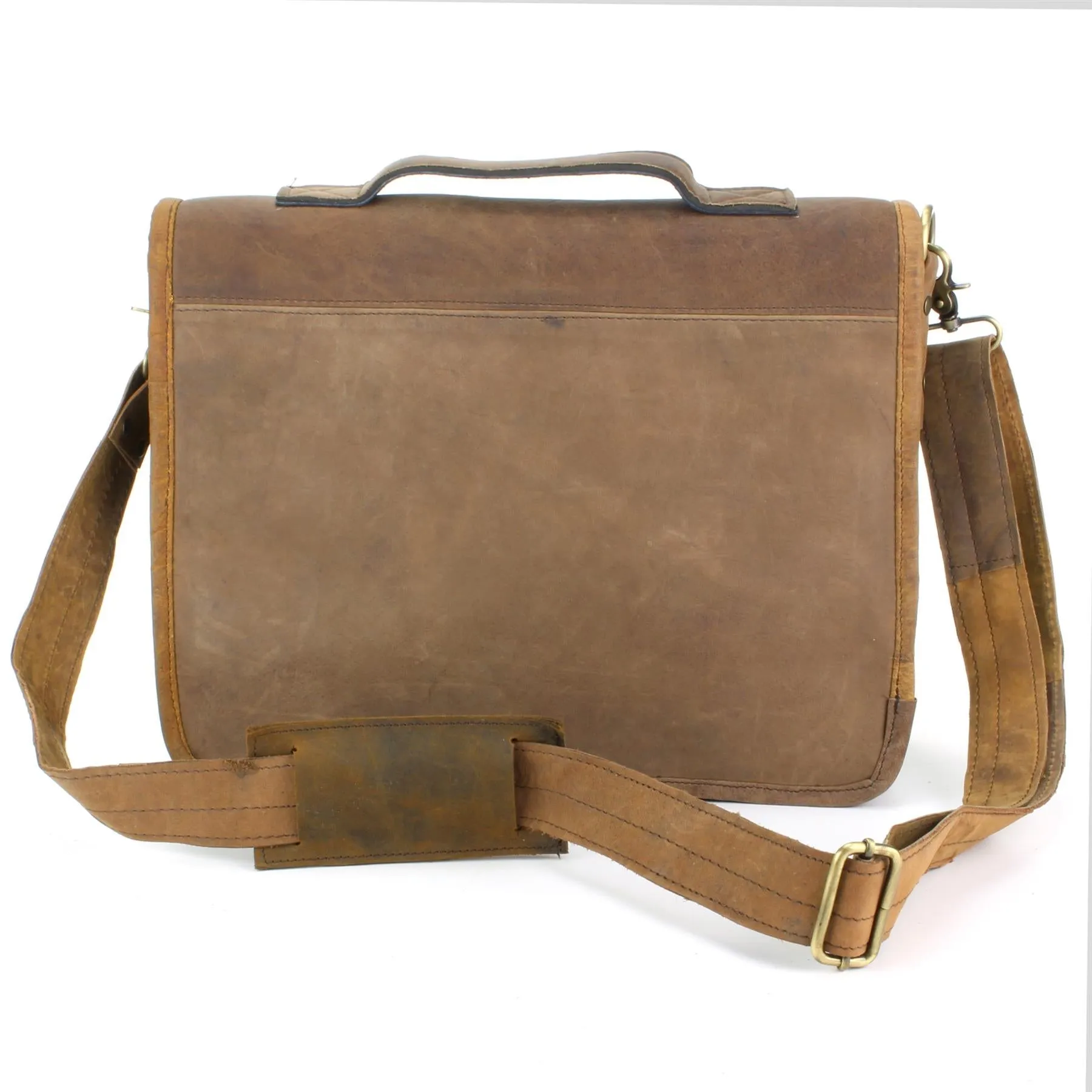 Real Leather Two Compartment Satchel - Light Brown