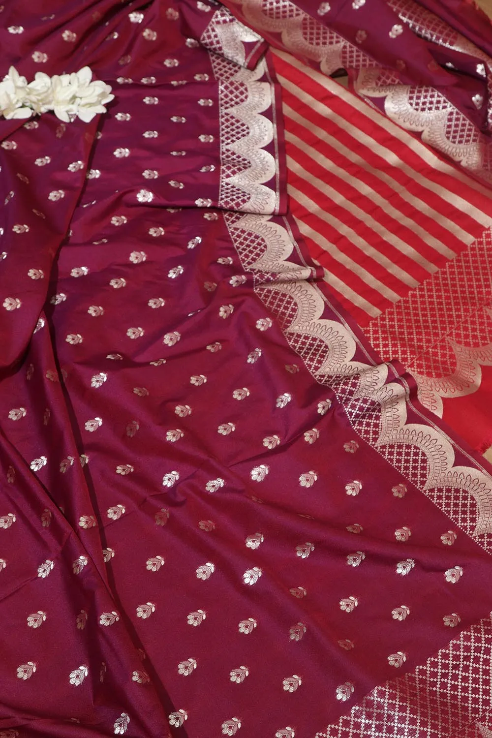 Red Banarasi Silk Three Piece Unstitch Suit Set - Elegant and Timeless