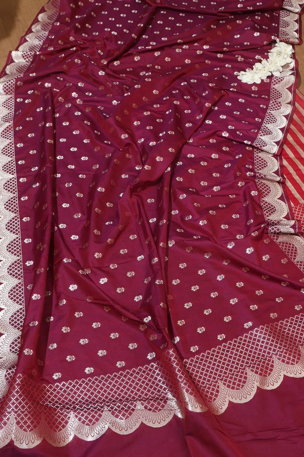 Red Banarasi Silk Three Piece Unstitch Suit Set - Elegant and Timeless