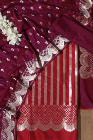 Red Banarasi Silk Three Piece Unstitch Suit Set - Elegant and Timeless