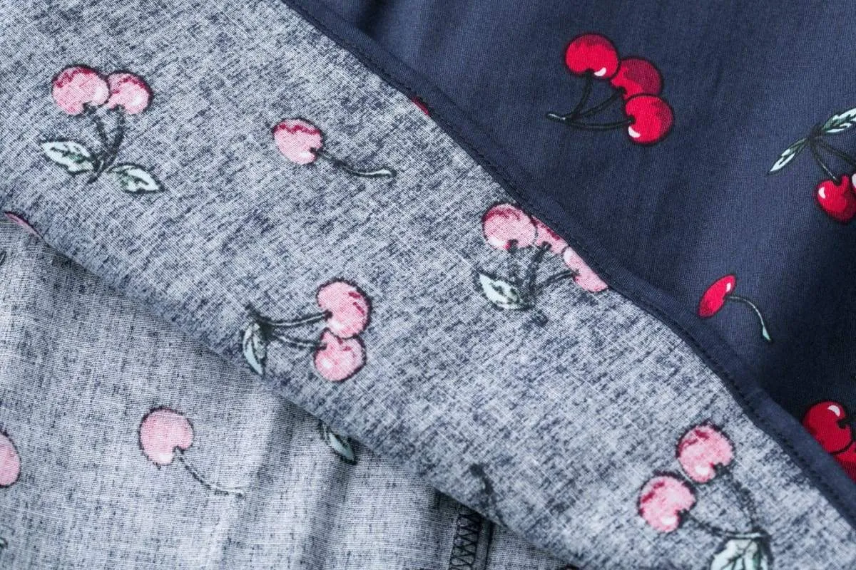 Red Cherry and Navy Buttoned Boat Neck Vintage Swing Dress