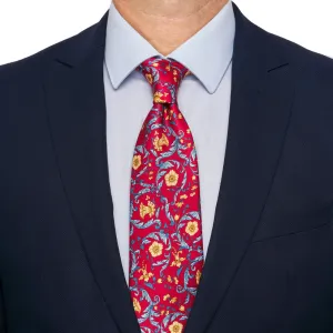 Red Light Blue and Yellow Ethereal Garden Duchesse Silk Tie