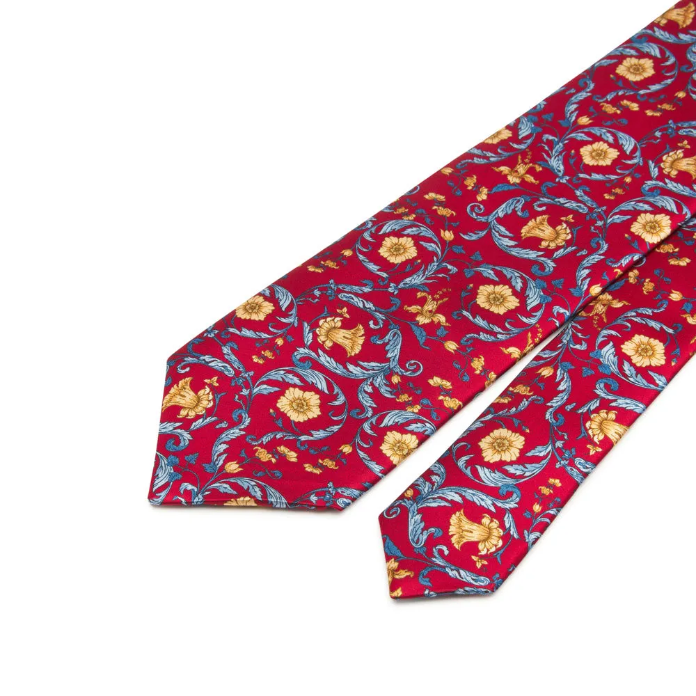 Red Light Blue and Yellow Ethereal Garden Duchesse Silk Tie