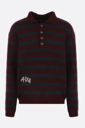 Striped Wool-Blend Polo Pullover
