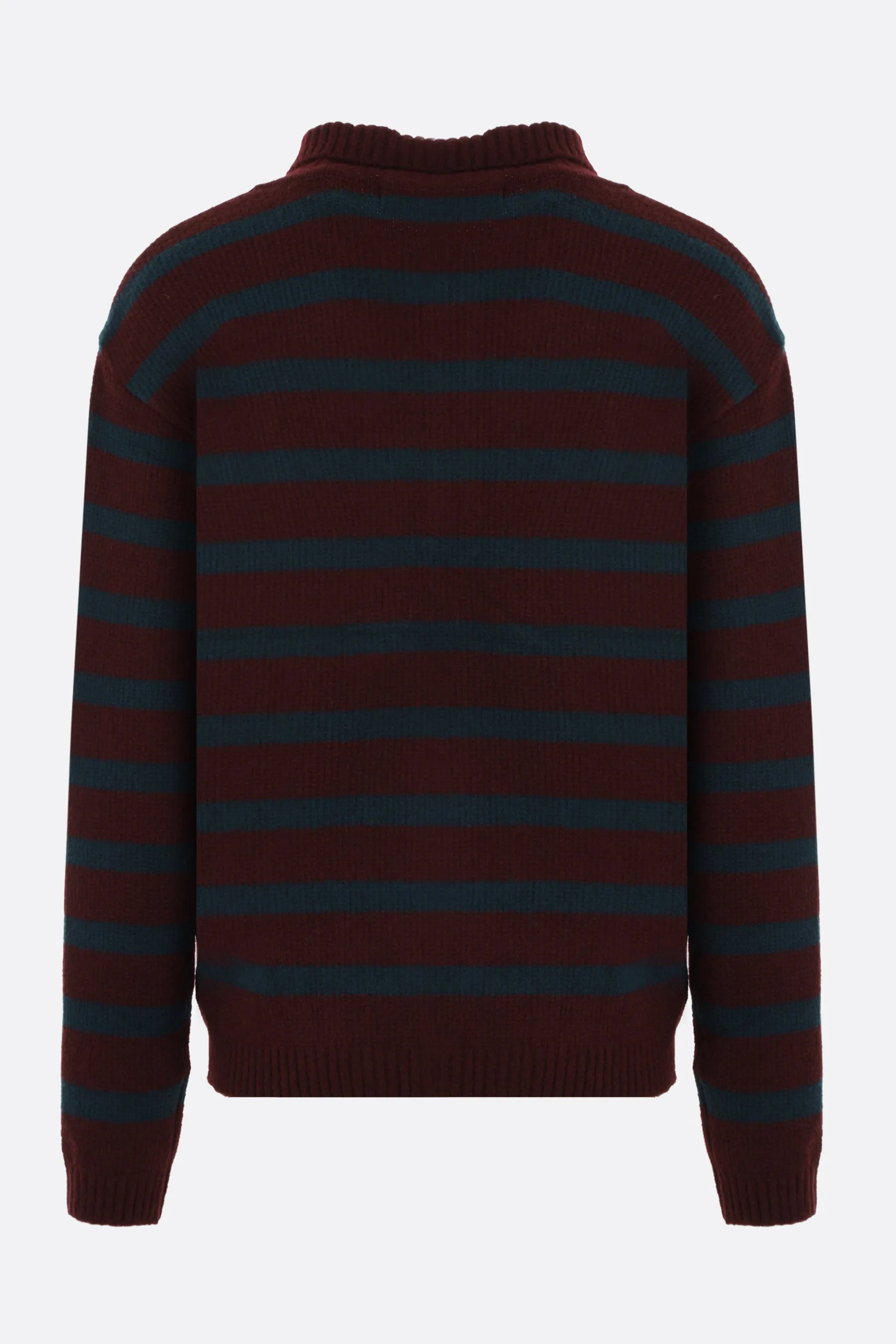 Striped Wool-Blend Polo Pullover