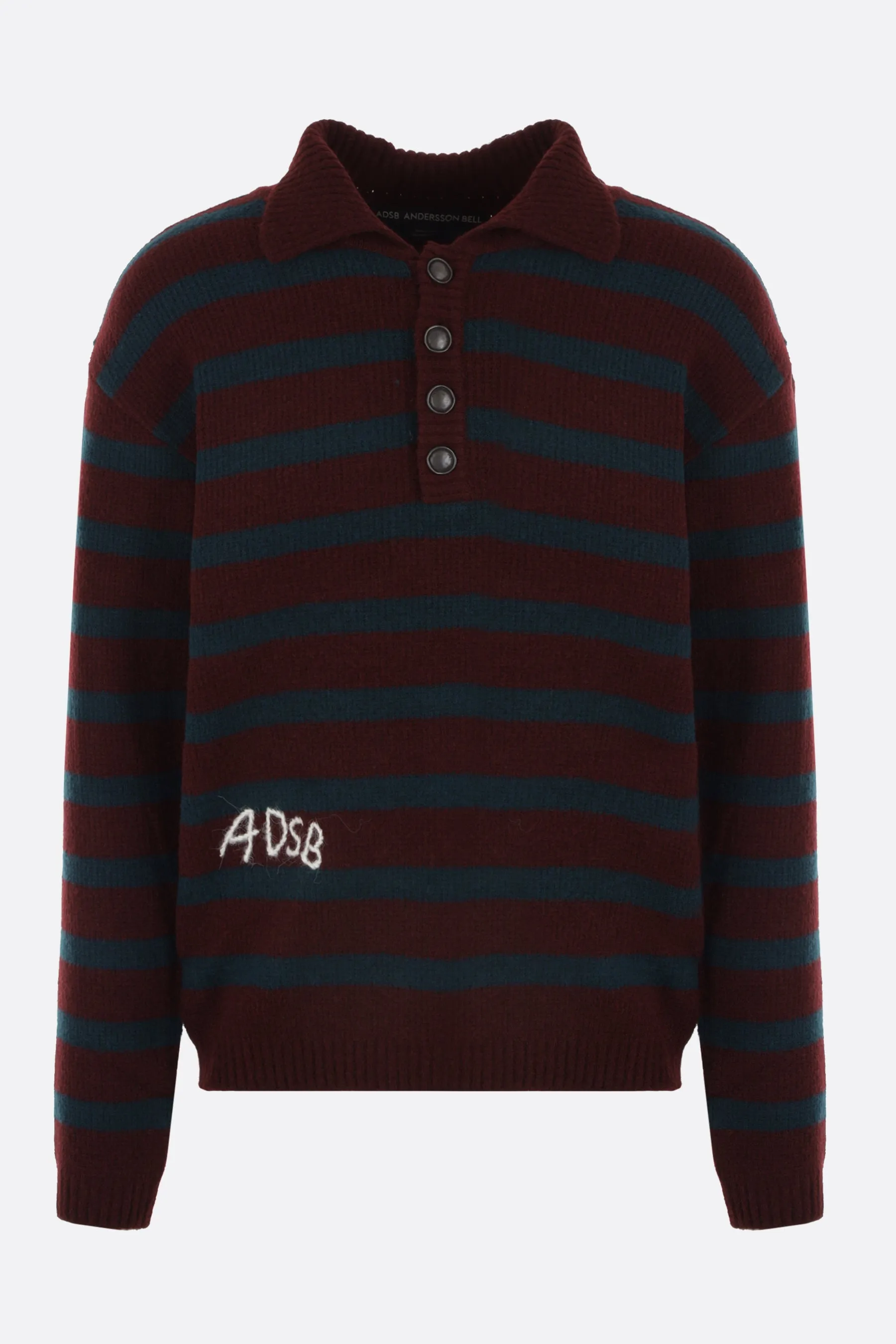 Striped Wool-Blend Polo Pullover