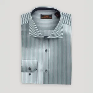 The Earl Striped Dress Shirt | Barrel Cuff & Spread Collar | Forest Green