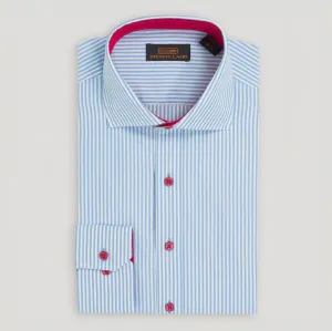The Earl Striped Dress Shirt | Barrel Cuff & Spread Collar | Light Blue