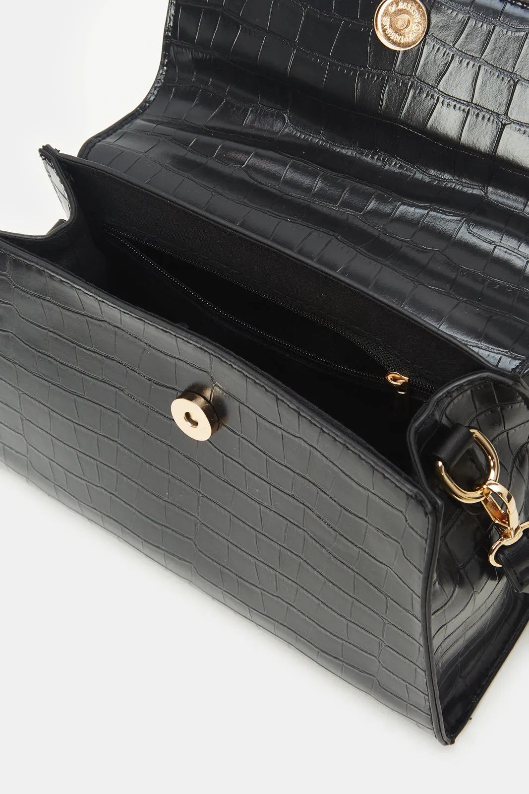 Women Black Textured Day Bag