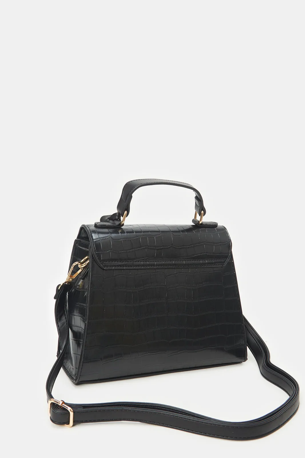 Women Black Textured Day Bag