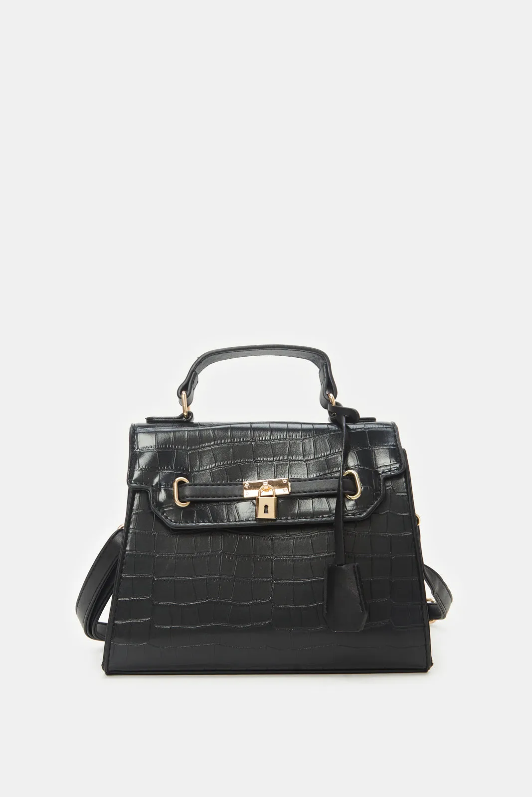 Women Black Textured Day Bag